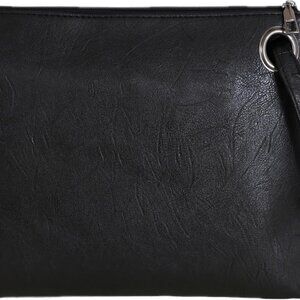 Women’s Black PU Leather Clutch Evening Bag Wristlet Wedding Purse